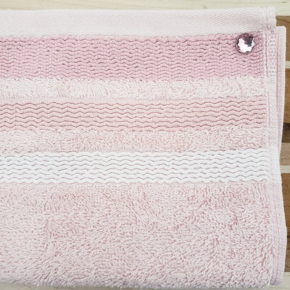 🤍NEW!⬜️  #0970-D■LAST 2️⃣Pink/striped Hang'N'Snap HAND Towel Select snap